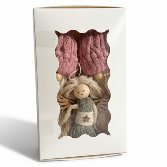 Coffret de Noël – Lot 2 Gnomes et 1 Ange en Macramé