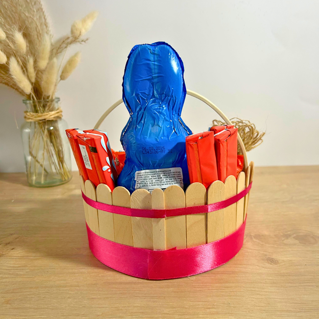 Panier de Pâques garni – chocolats & lapin personnalisable