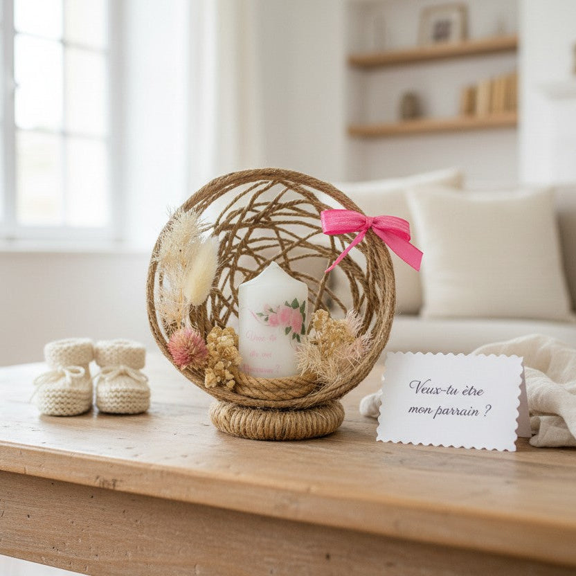 Demande parrain marraine originale avec bougie personnalisée – annonce pleine d’émotion
