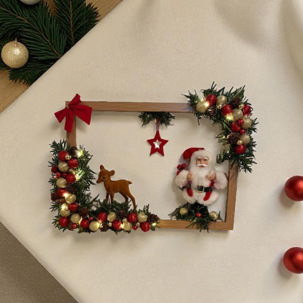 Cadre de Noël Lumineux – Décoration Murale Format A4 – Création Artisanale