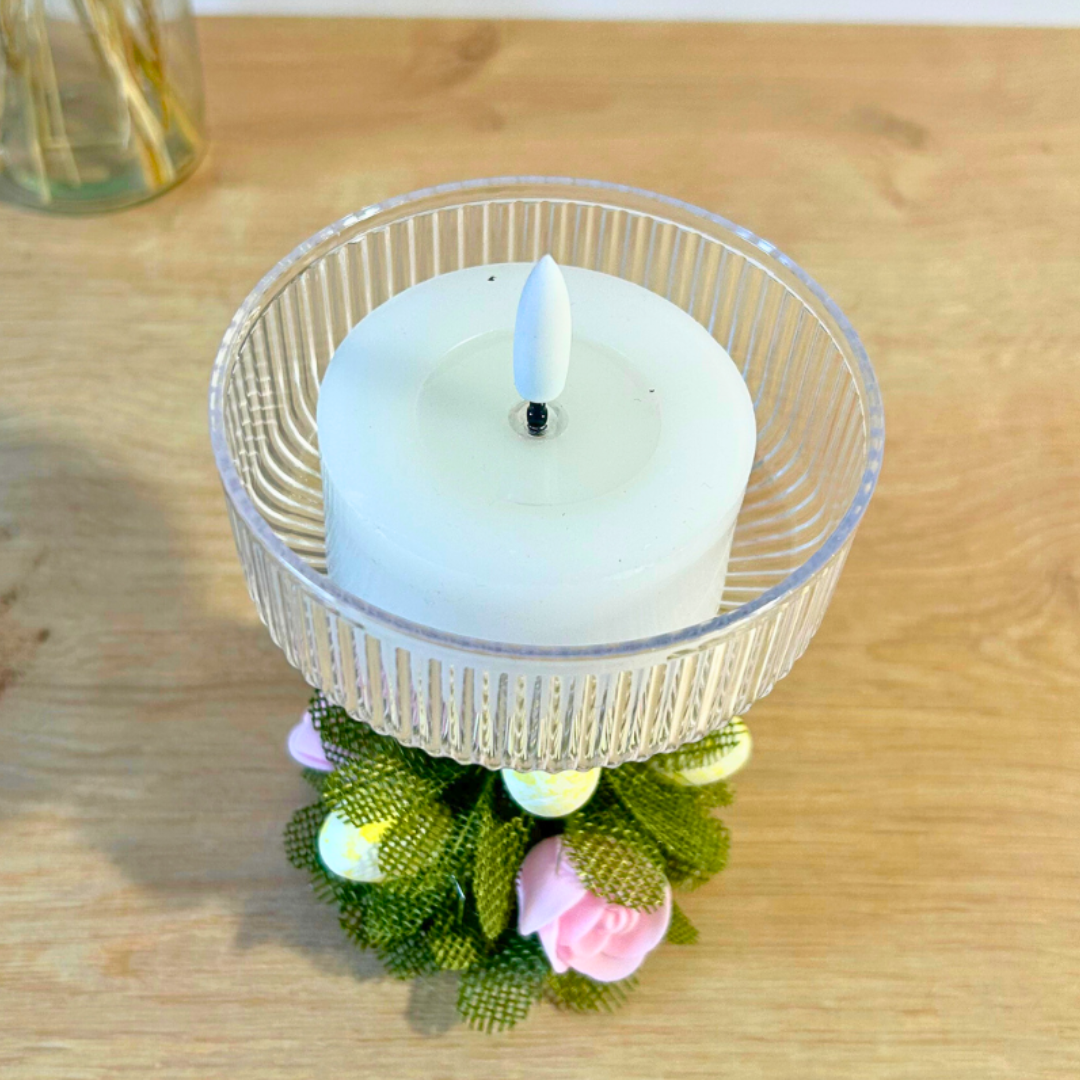 Bougeoir de Pâques décoratif – fleurs & œufs avec bougie LED