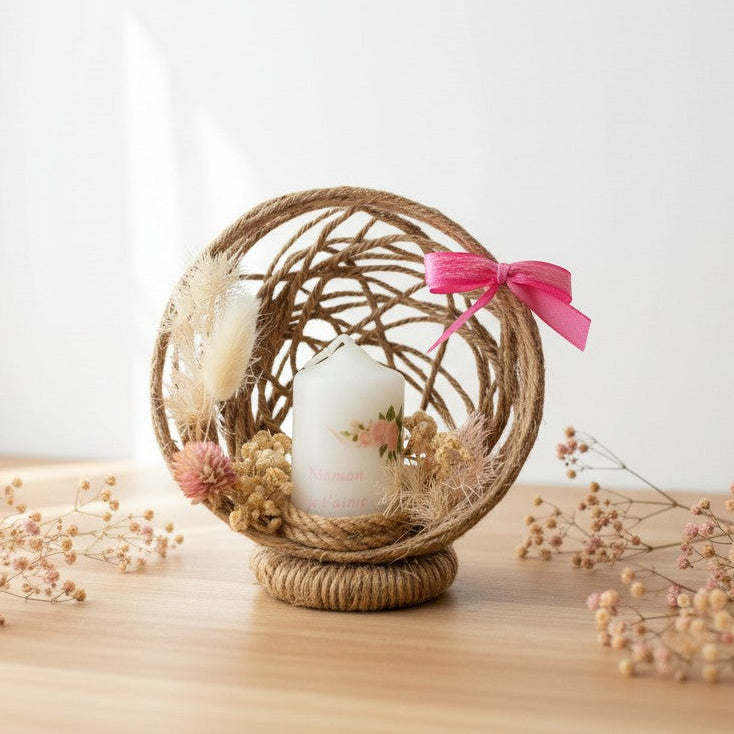Composition florale personnalisée avec bougie – Plaisir d’offrir, cadeau unique et fait main