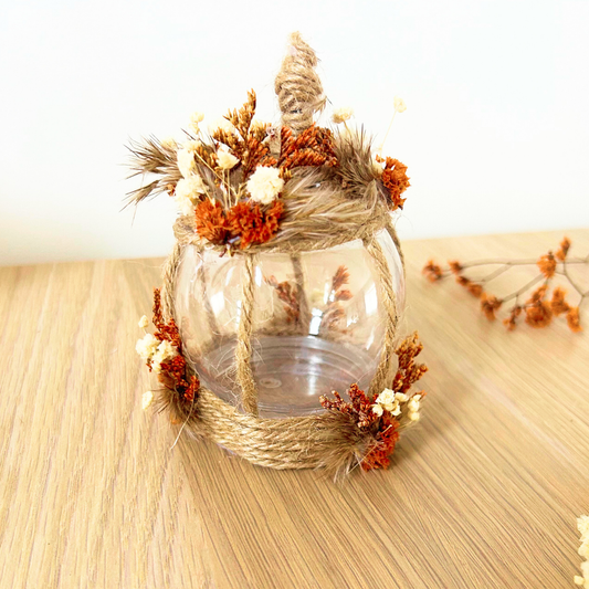 Citrouille Décorative en Fleurs Séchées – Boule en Plastique 11x6.5 cm