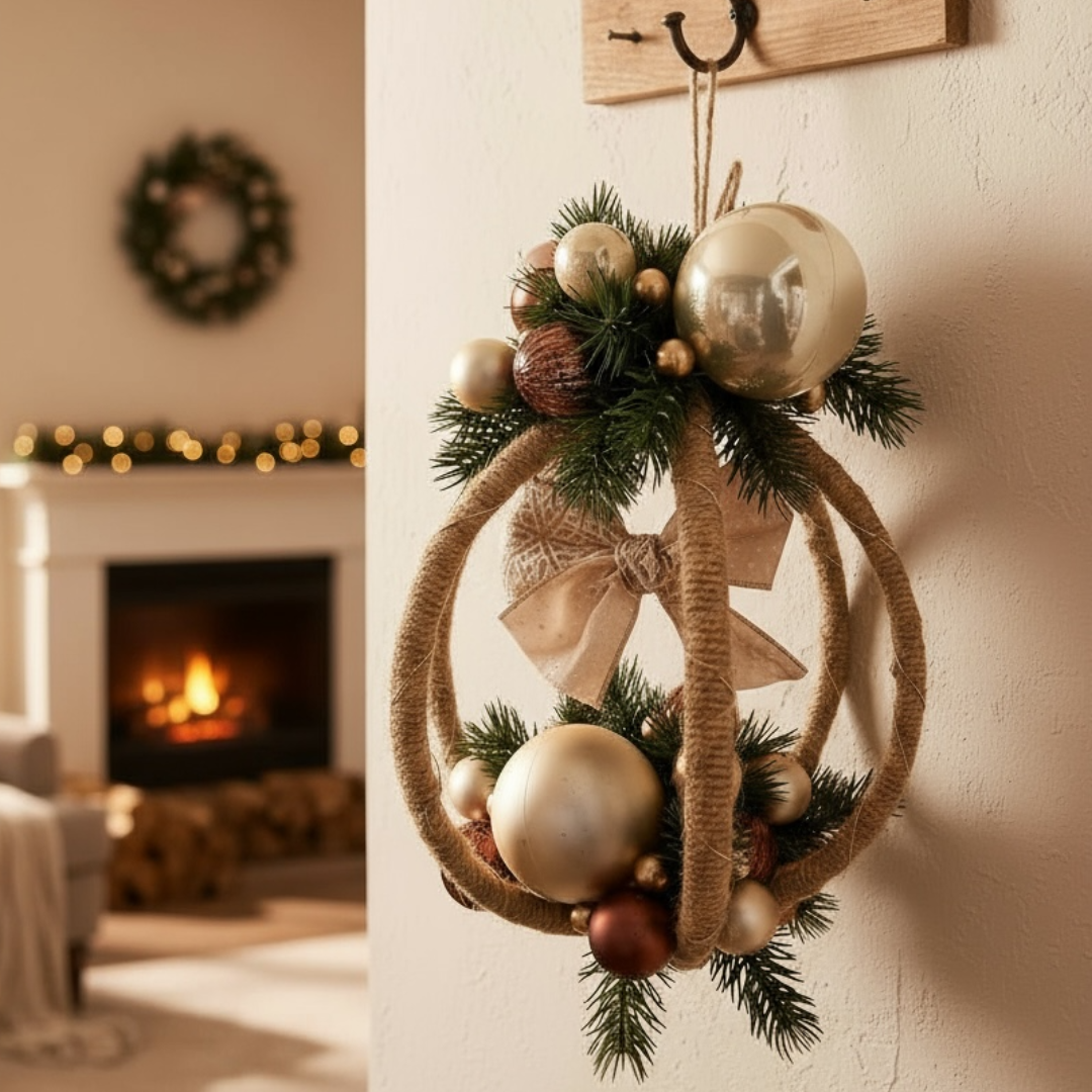 Grande Boule de Noël Lumineuse – Création Artisanale en Bambou et Jute