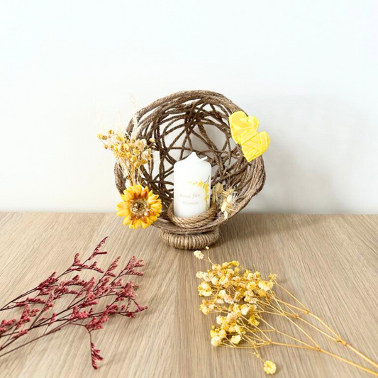 Composition Florale avec Bougie Gravée - Cadeau Parrain & Marraine Personnalisé