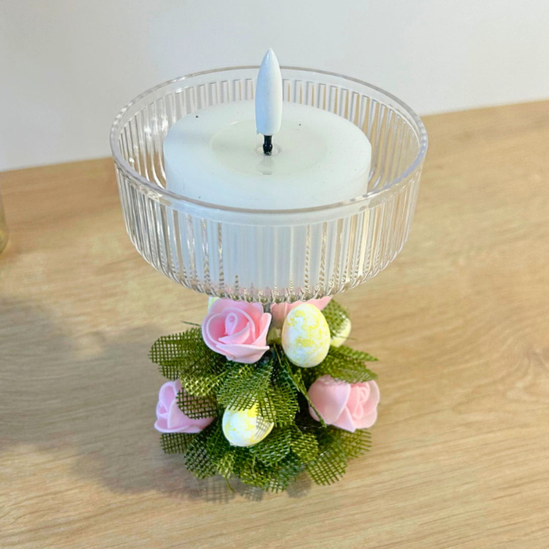 Bougeoir de Pâques décoratif – fleurs & œufs avec bougie LED