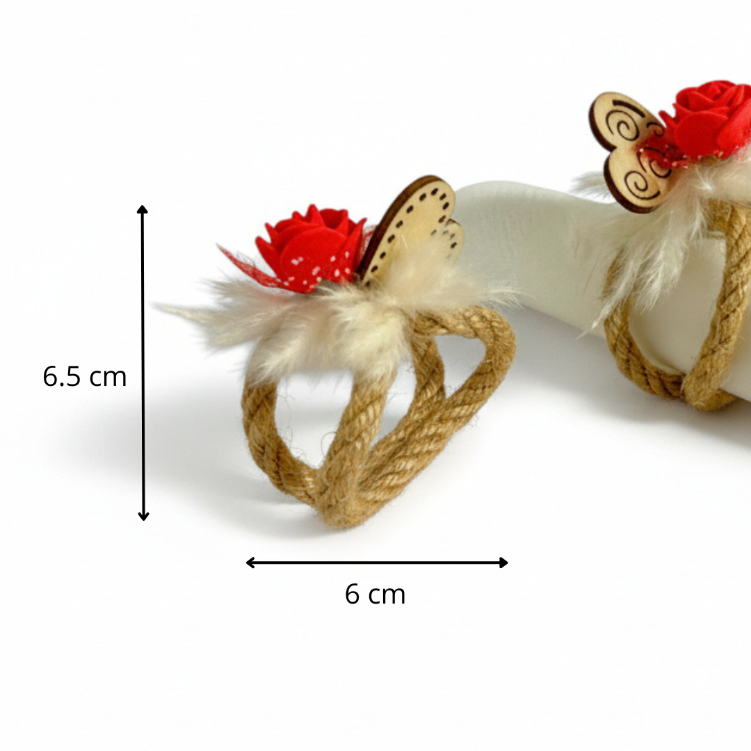 Rond de Serviette Nature & Cœur – Jute, Fleurs Séchées & Fleur Artificielle