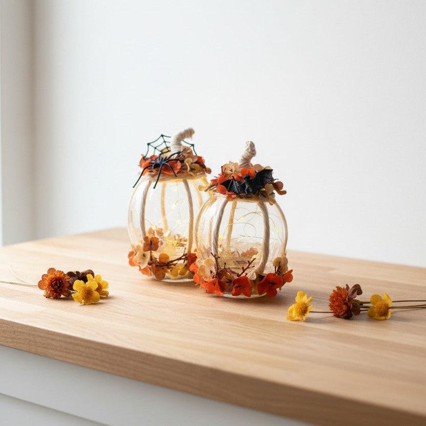 Citrouille Lumineuse Halloween – Décoration de Table avec Fleurs Artificielles