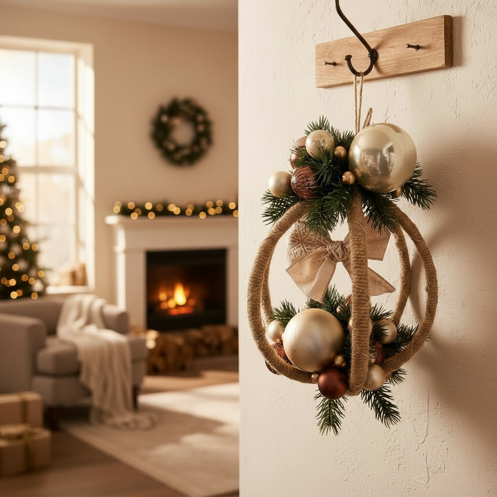 Grande Boule de Noël Lumineuse – Création Artisanale en Bambou et Jute