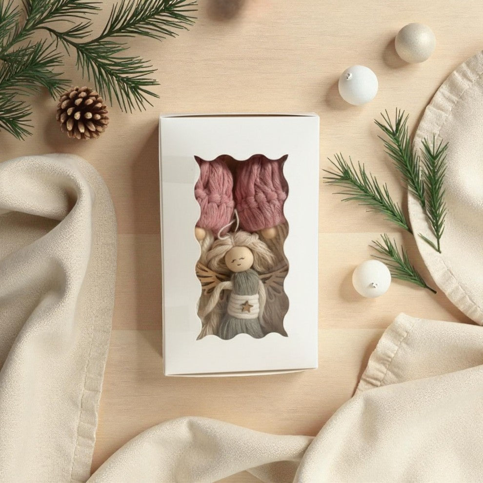 Coffret de Noël – Lot 2 Gnomes et 1 Ange en Macramé