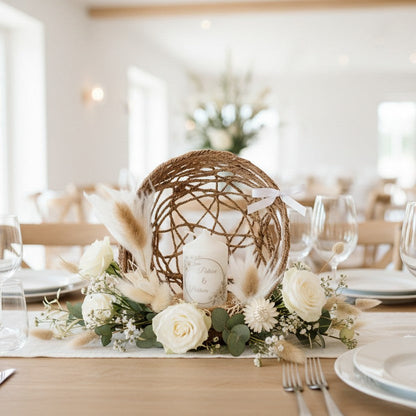 Centre de table mariage personnalisé avec bougie – décoration élégante et fait main
