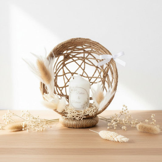 Composition florale personnalisée avec bougie – Cadeau pour les mariés unique et fait main