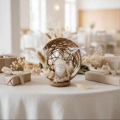 Composition florale personnalisée avec bougie – Cadeau pour les mariés unique et fait main