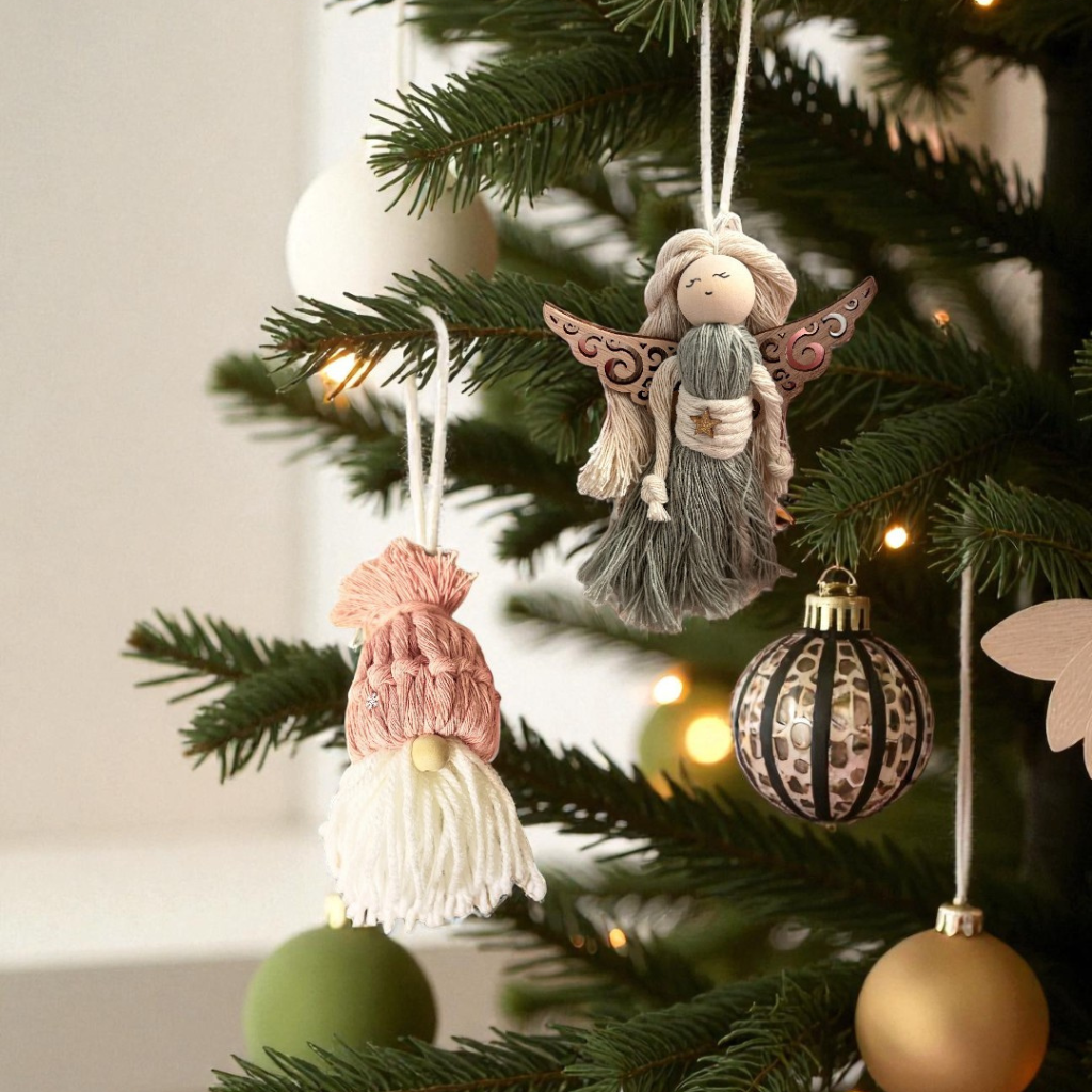 Coffret de Noël – Lot 2 Gnomes et 1 Ange en Macramé