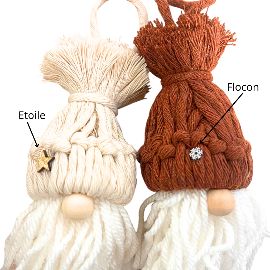 Gnome de Noël en Macramé – Décoration de Sapin Artisanale