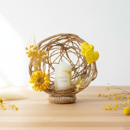 Composition florale personnalisée avec bougie – Cadeau Fête des Mères