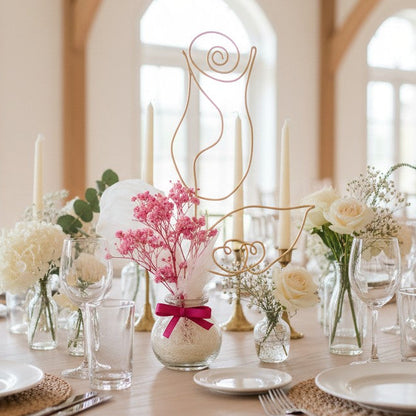 Centre de table mariage fleurs séchées – bouquet personnalisé avec prénom ou cœur