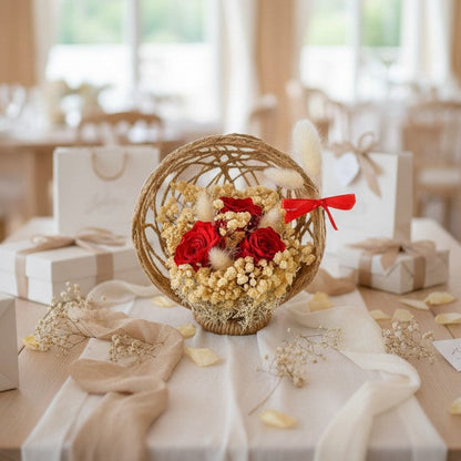 Composition florale mariage – roses éternelles cadeau pour les mariés
