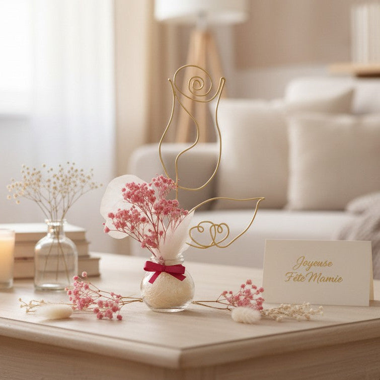 Cadeau fête des grands-mères personnalisé – bouquet fleurs séchées avec prénom ou cœur