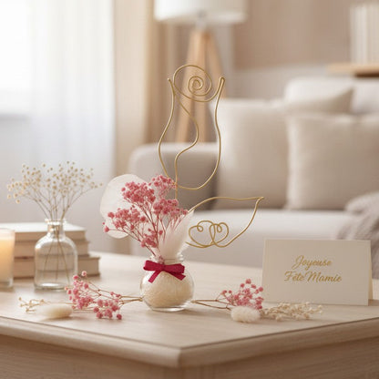 Cadeau fête des grands-mères personnalisé – bouquet fleurs séchées avec prénom ou cœur
