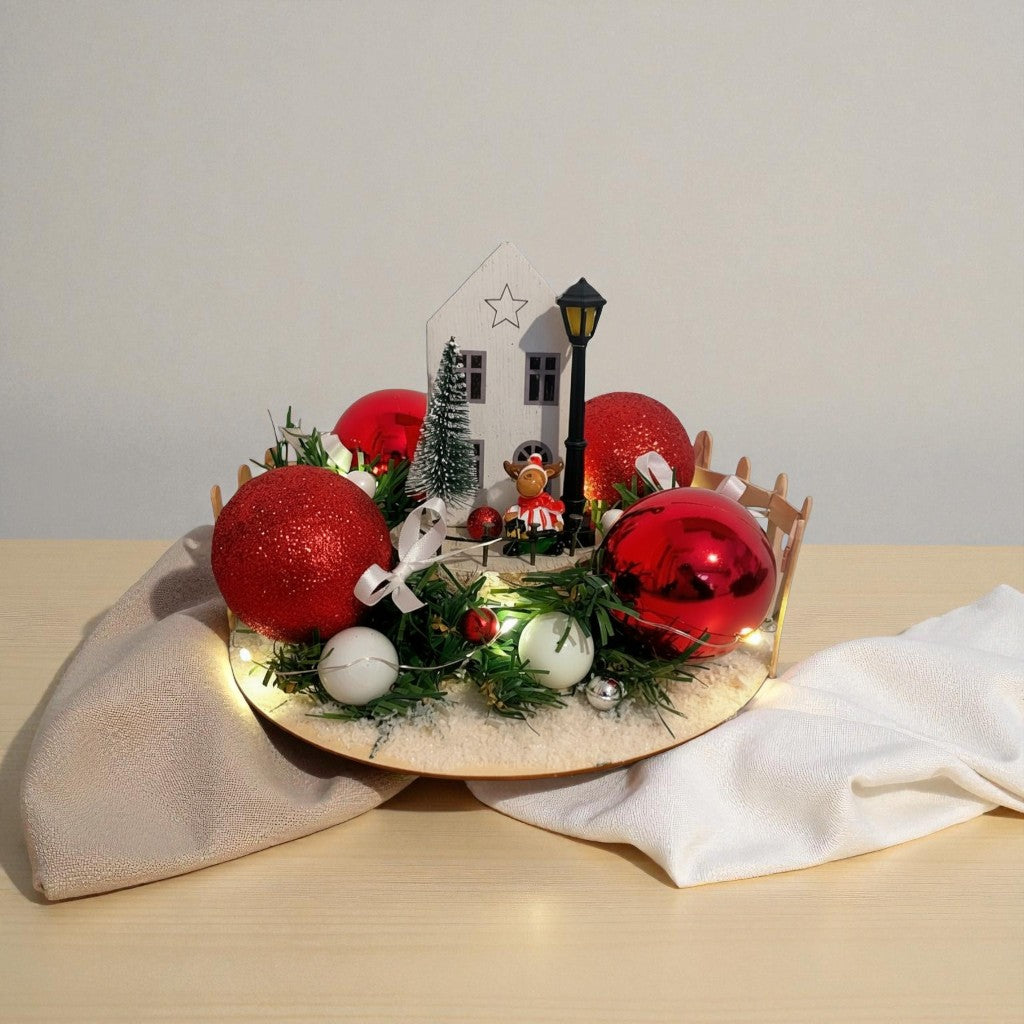 Centre de Table de Noël – “La Petite Maison dans son Jardin” – Création Artisanale