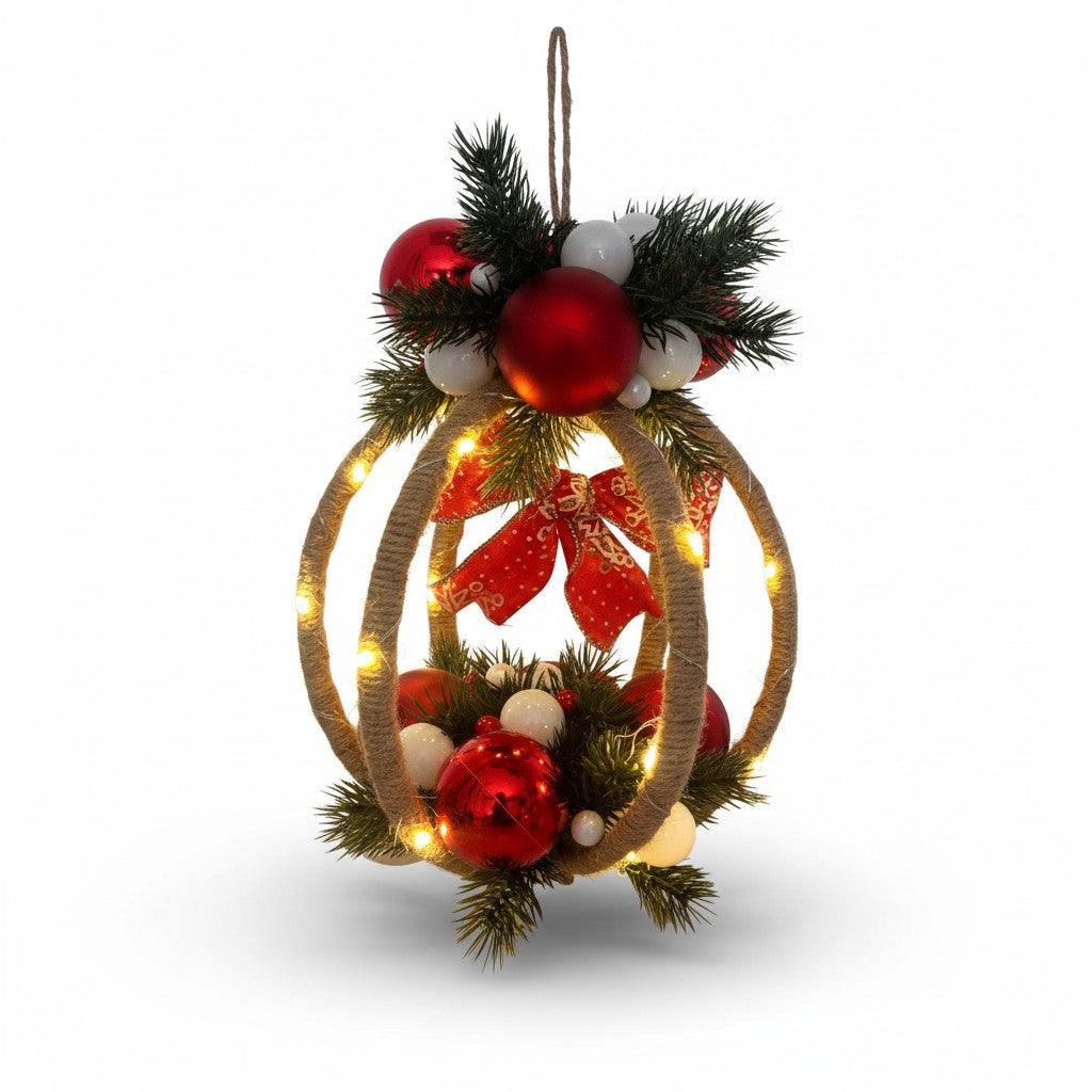 Grande Boule de Noël Lumineuse – Création Artisanale en Bambou et Jute