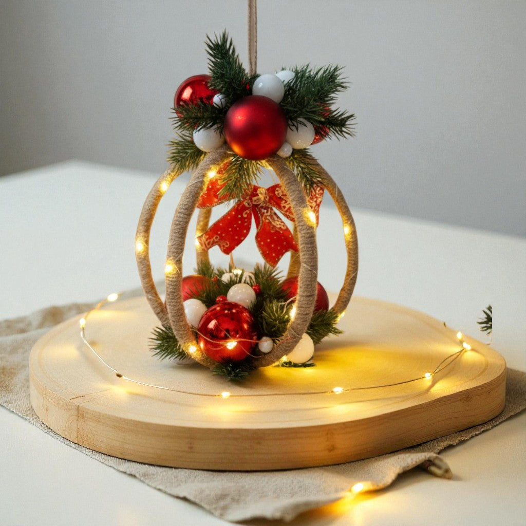 Grande Boule de Noël Lumineuse – Création Artisanale en Bambou et Jute