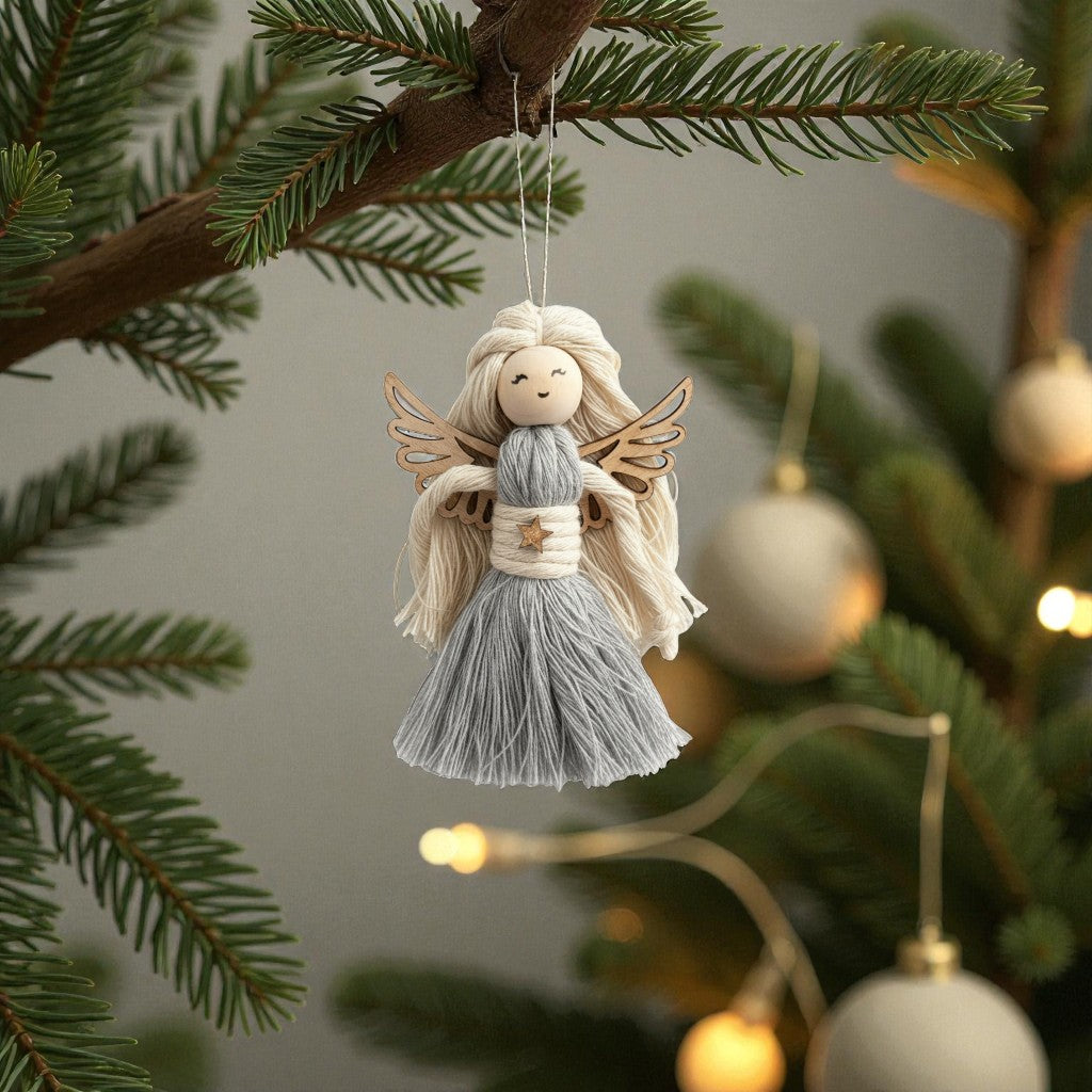 Ange de Noël en Macramé – Décoration de Sapin Artisanale