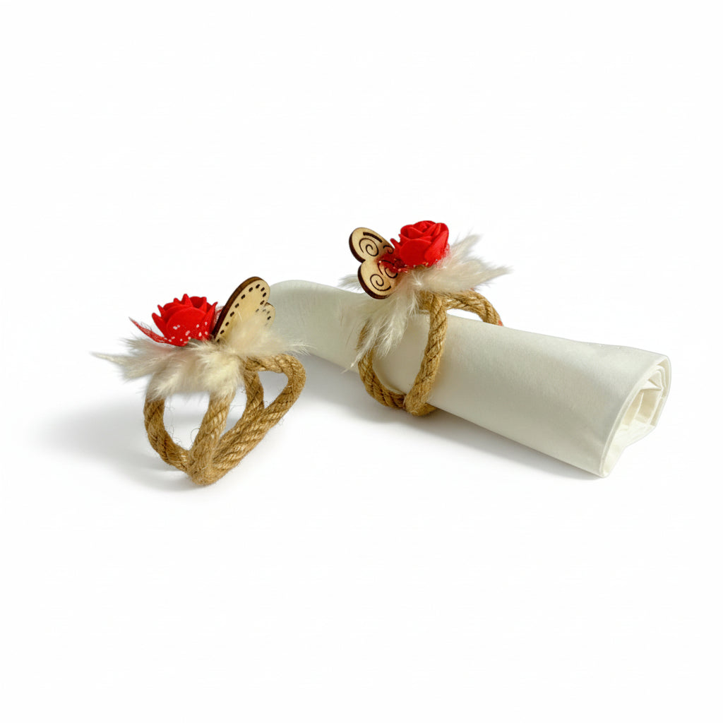 Rond de Serviette Nature & Cœur – Jute, Fleurs Séchées & Fleur Artificielle