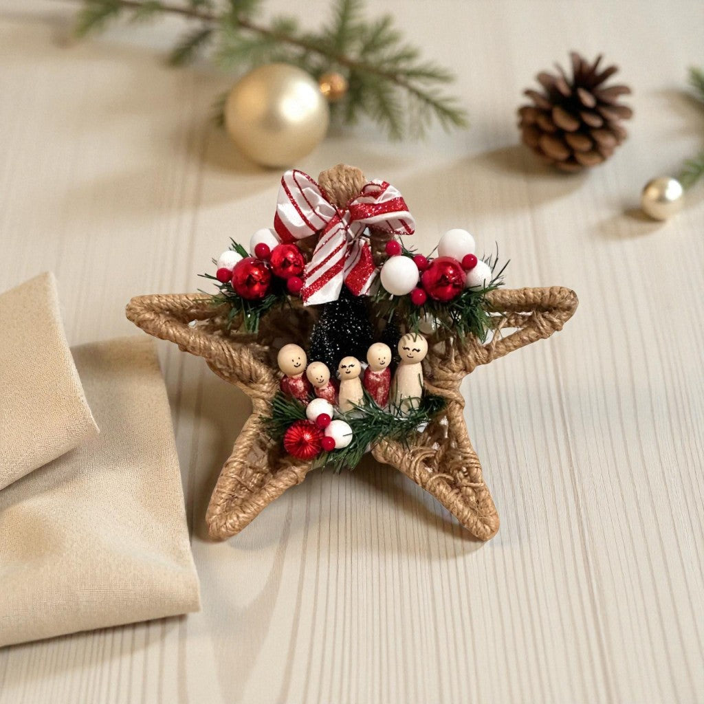 Étoile de Sapin Personnalisée – Décoration Artisanale en Jute (30×24 cm)