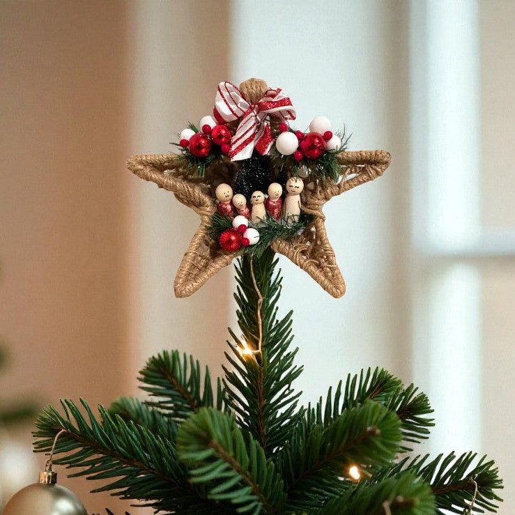 Étoile de Sapin Personnalisée – Décoration Artisanale en Jute (30×24 cm)